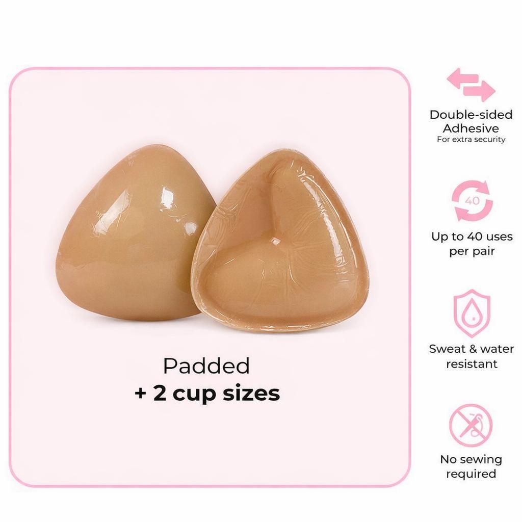 Mieya Double Side Adhesive Sticky Pushup Silicone Bra Instant Sticky Triangle Nipple Cover Bra Pad for Women - Duo pack